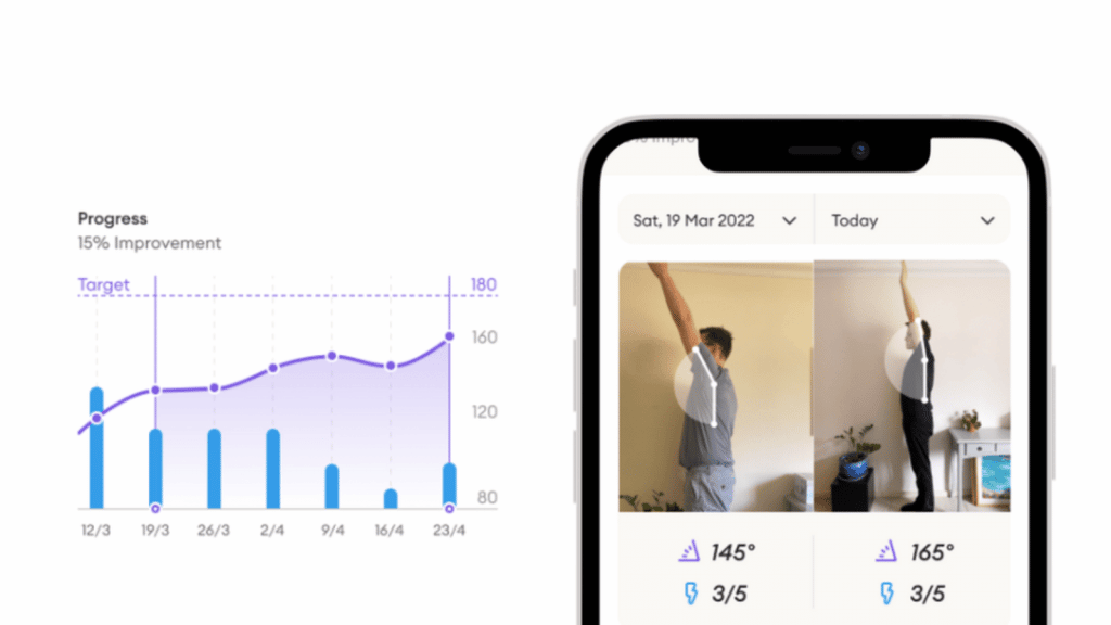 Reflex Health App showing range of motion for flexion and pain score in the ios app