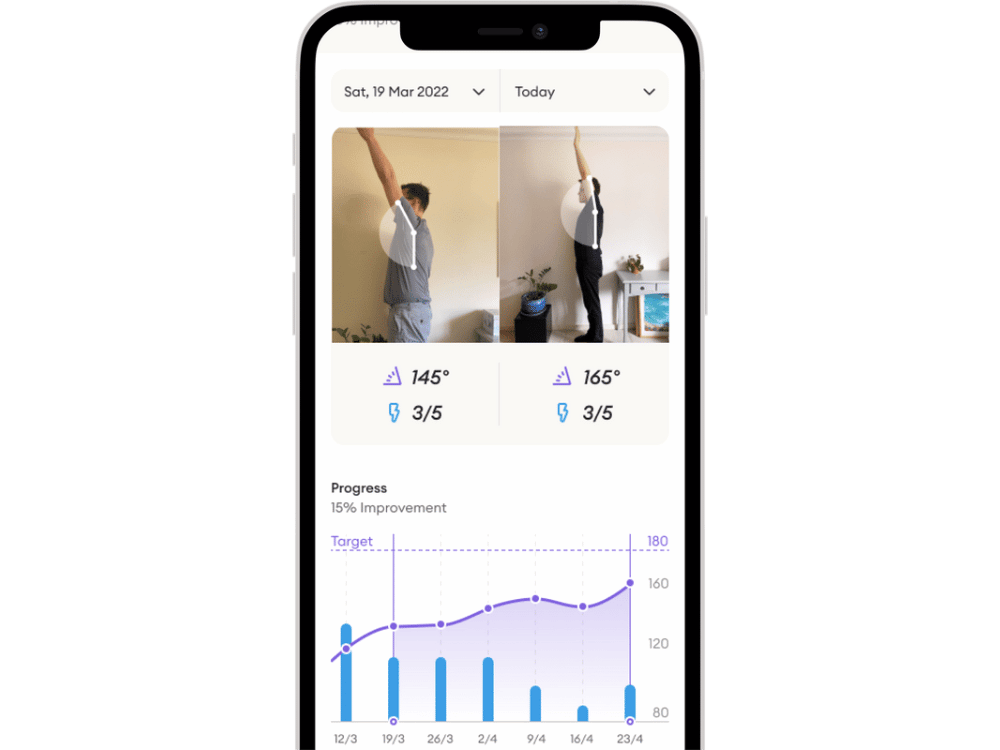 Compare shoulder range of motion in Reflex Health app